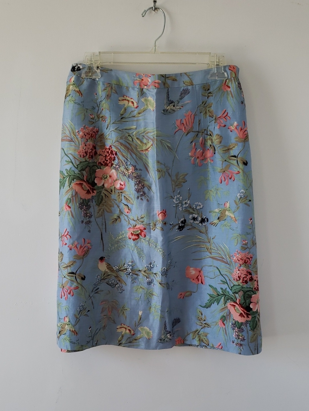 Sutton Studio Blue Floral A-Line Skirt with Pink & Green Botanical Print